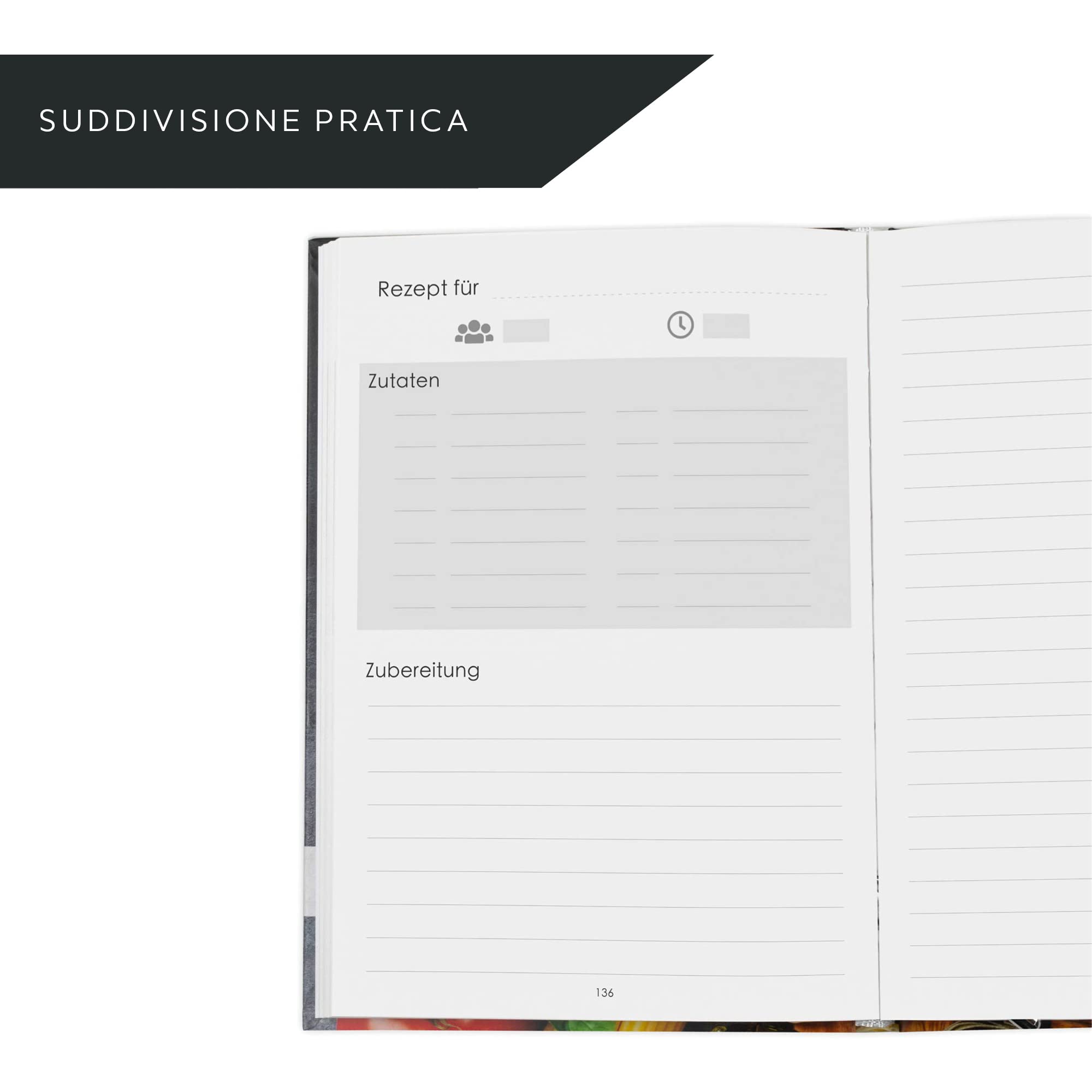 HEYNNA Libro di cucina per scrivere autonomamente – ricettario con registro, taccuino bianco ideale per scrivere le ricette preferite e ricette di cottura – copertina rigida A5