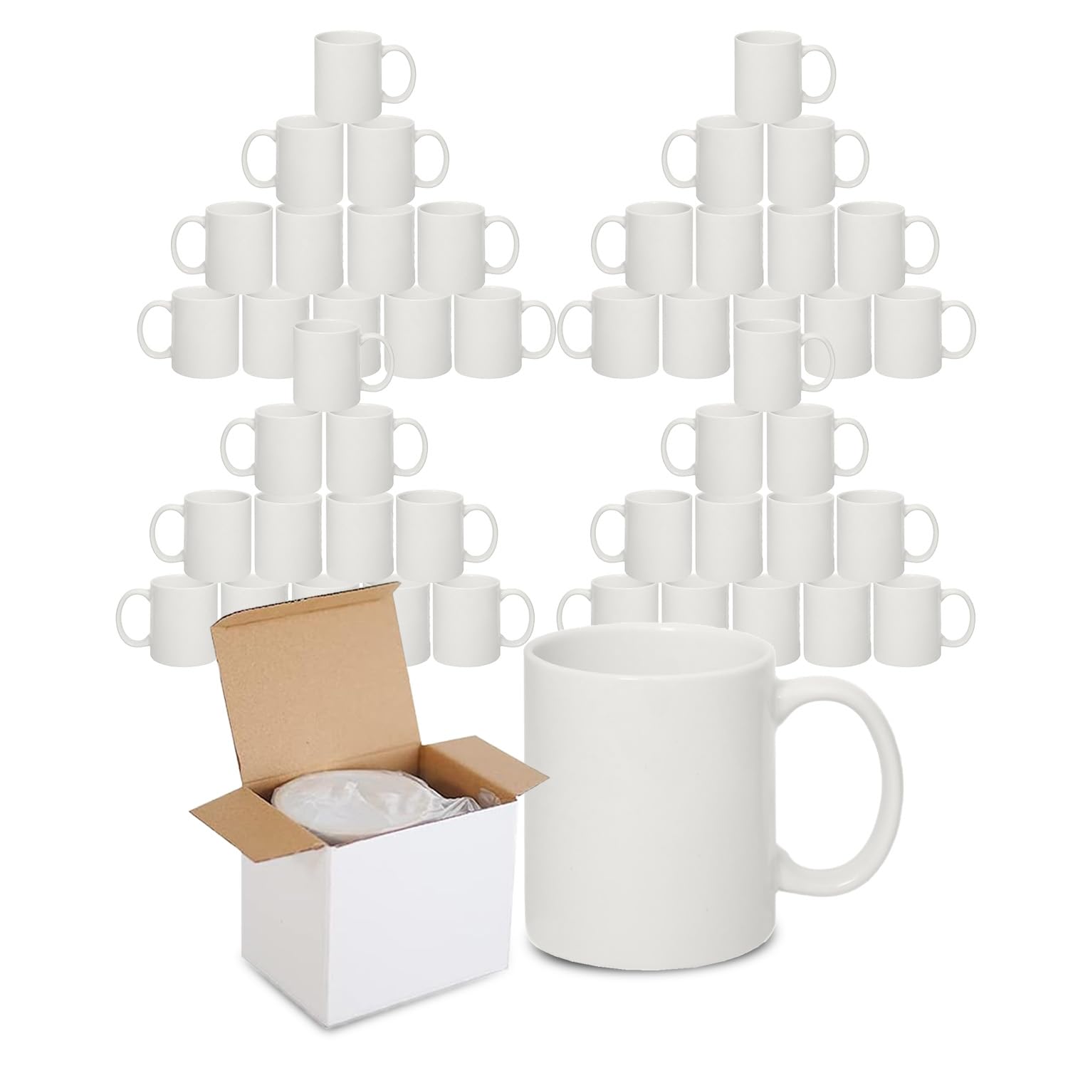 Sublimation Mugs with Boxes | Plain White Large Handle High Gloss Orca Coated, Ceramic Mug for Coffee & Tea | Ideal for Gifting & DIY Projects, Heat Press Printing Mugs 11oz (Pack of 48) — image 1