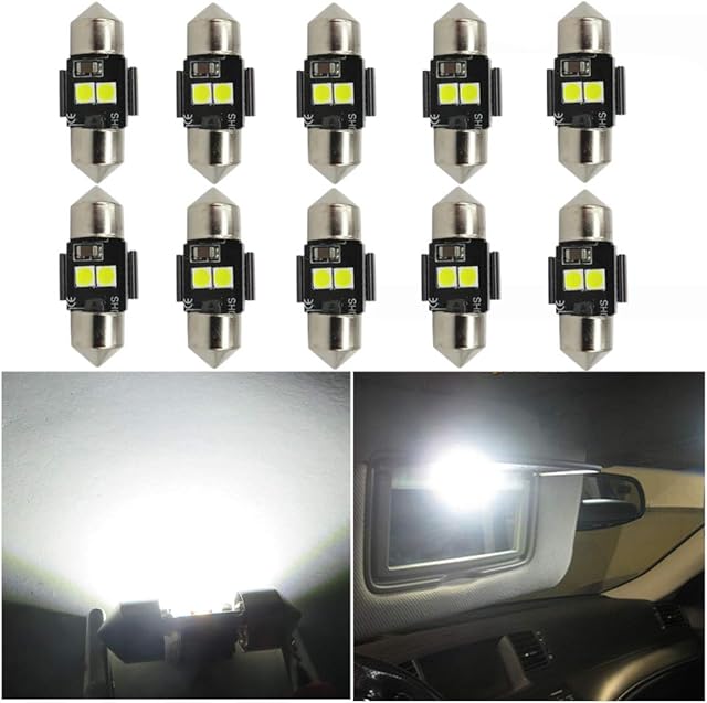 WLJH 10x Canbus White 3030 LED DE3021 DE3022 28mm 29mm Festoon Lamp Bulb Car Auto Interior Dome Map Reading Sunvisor Vanity Mirror Light