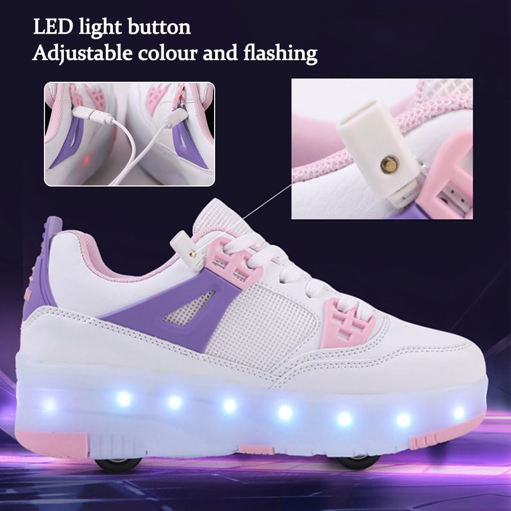 Hiseng Chaussure Roller Fille, Basket Roller pour Enfan Chaussure a Roulette Garcon Chaussure a Roulette Fille Garçons Chaussures 4 Roller Roues Basket a Roulette Adolescents pour Extérieur 29-40EU