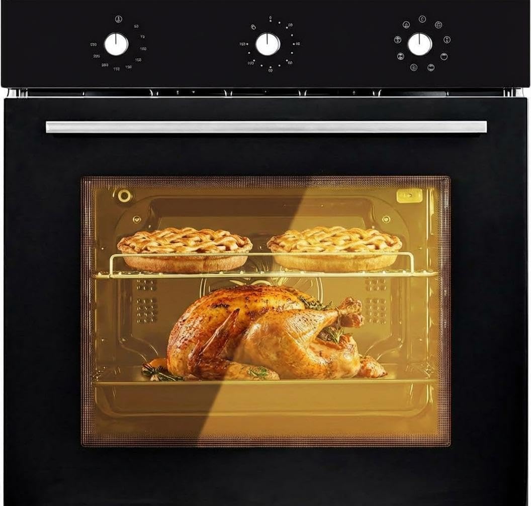 24 Inch Single Wall Oven, 2.5 Cu.ft Built-in Convection Oven with 8 Cooking Modes & Mechanical Knob Control for Home Kitchen, Apartment, 3000W, Stainless Steel