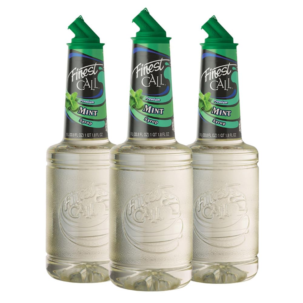 Finest Call Premium Mint Flavored Syrup Drink Mix, 1 Liter Bottle (33.8 Fl Oz), Pack of 3