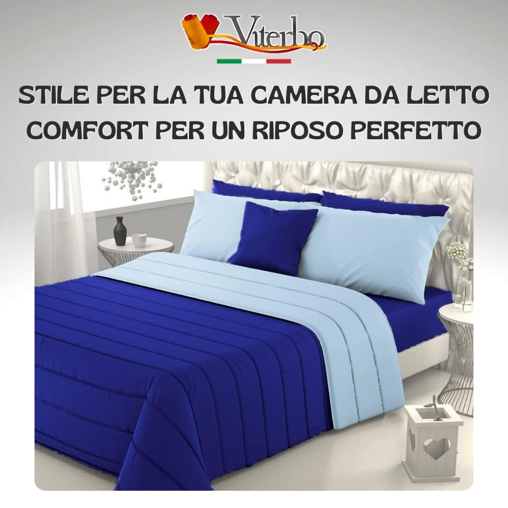 Viterbo Biancheria - PiumoneMatrimoniale Invernale Caldo, Trapunta Invernale Made in Italy, Imbottitura 300 Gr/Mq, Coperta Copriletto (4111, Blu/Celeste)