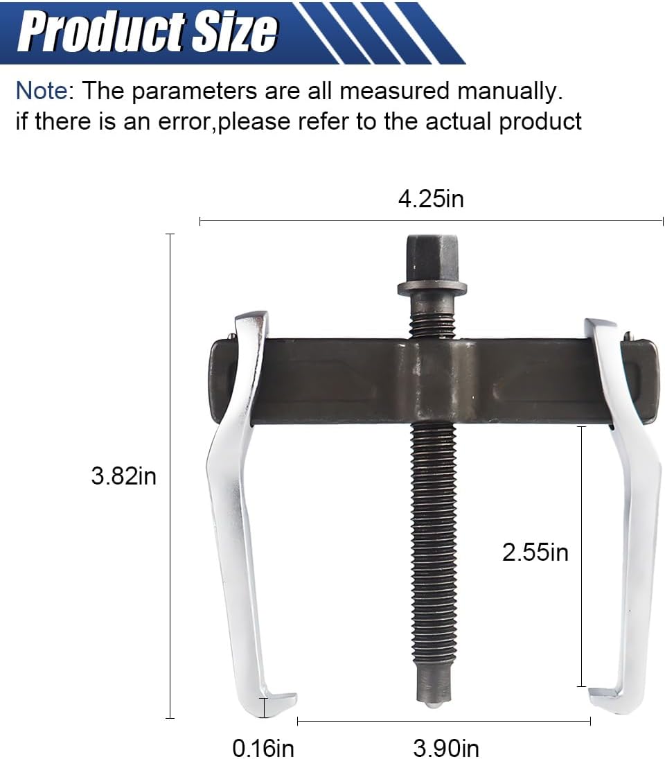 2-Jaw Gear Puller 4 Inch, Adjustable Two Jaws Bearing Puller for Pulley Flywheel Gear Removal – Heavy Duty Steel Puller Tool for Internal & External Use, Non-Slip Grip with Hexagonal Screw