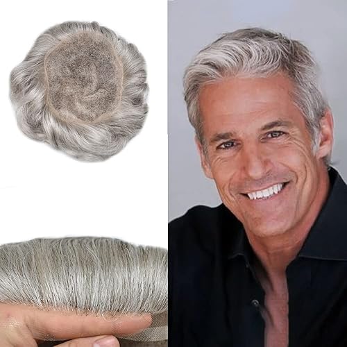 Miniatura 1 de Completo encaje Toupee Cabello humano Línea capilar real para hombre postizos nudos blanqueados pieza de pelo para hombres Toupee Protesis Capilar