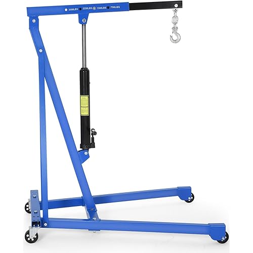 3000 LBS Portable Hydraulic Engine Hoist, 1.5-Ton Telescoping Boom Shop Crane with 4 Heavy-Duty Casters, Garage & Warehouse Cherry Picker for Automotive, Machinery, and Equipment Lifting, Blue