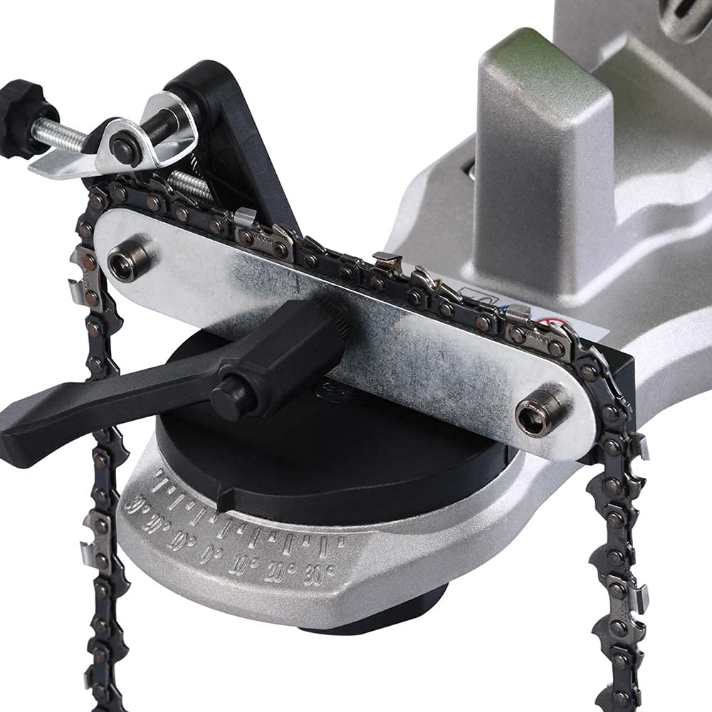 Bakaji Afilador de cadena eléctrico de banco para cadena motosierra Afila cadena con apriete automático y ángulo de afilado ajustable, potencia 85 W 5000 Rpm Disco 104 mm incluido