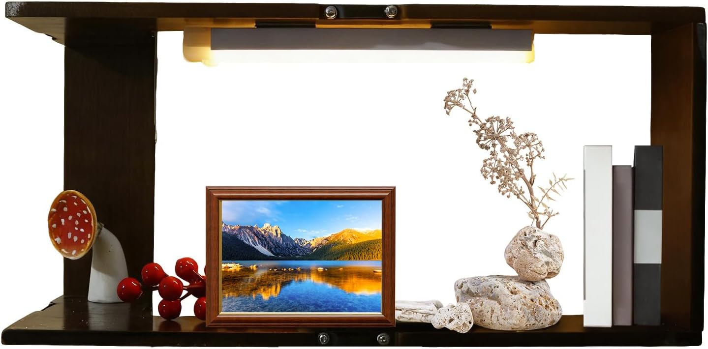 Corner Wall Shelf with Light - Wooden Space Saving Display Shelf, LED Illuminated Storage Rack for Home Decor Organization, Modern Floating Corner for Indoor Office Use