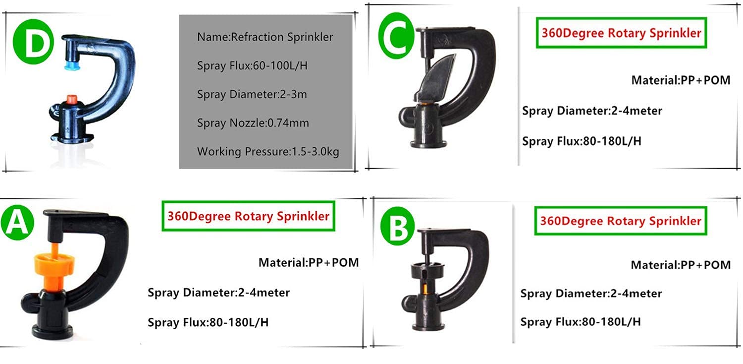 DIY Crafts 360º Degree Rotate Detachable Automatic Irrigation Sprayer Barb Garden Micro Irrigation Greenhouse Rotating Nozzle (2 Pcs Sprinkler Kit, Included Pipe + Faucet Connector + Accessory) 2