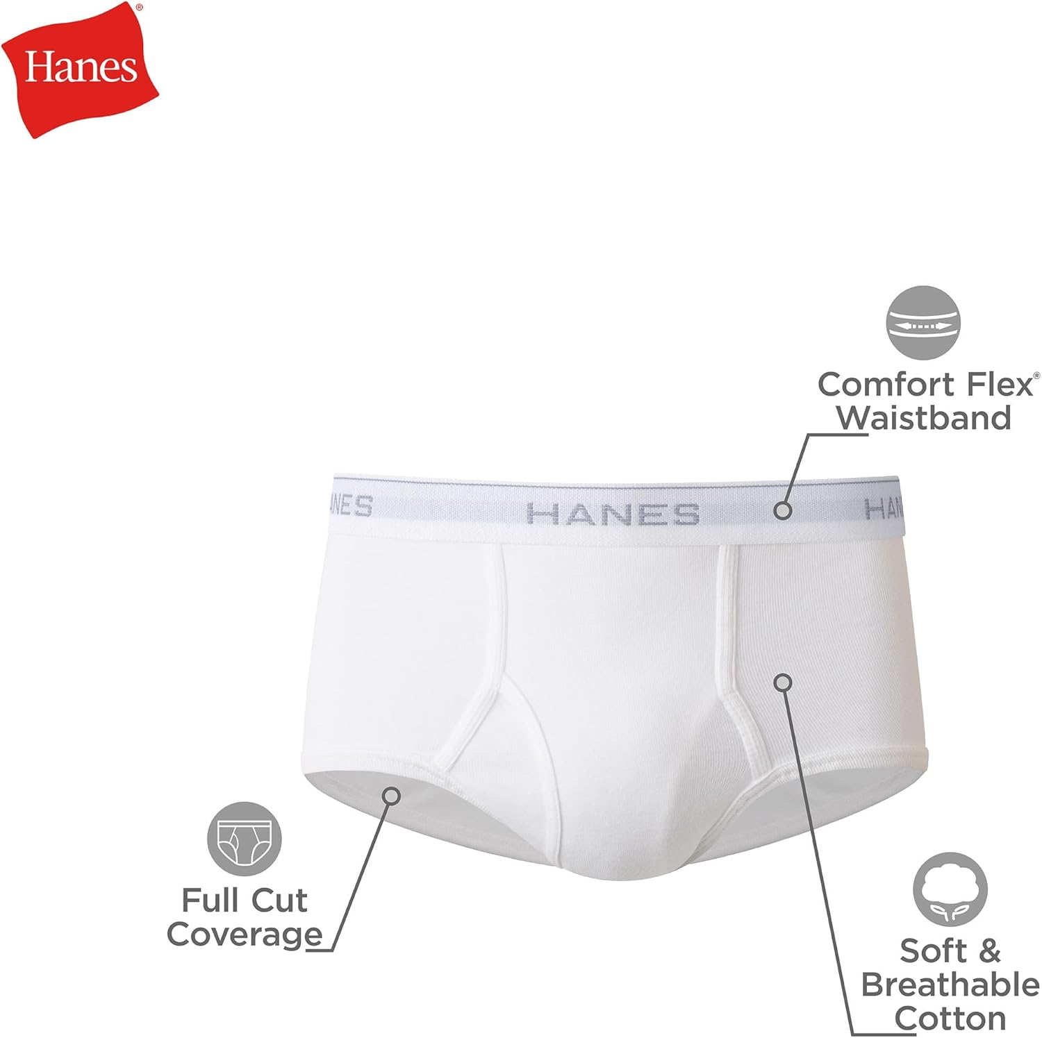 Hanes Men's Underwear Brief Pack, Full Rise Cotton Briefs, Moisture-Wicking Underwear, White, Multi-pack - Image 4