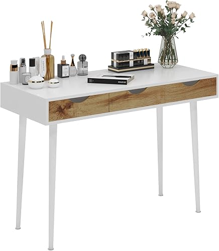 Miniatura 6 de SogesGame Escritorio de pie con cajones, escritorio pequeño de 43.3 pulgadas, escritorios de oficina en casa para espacios pequeños, tocador de