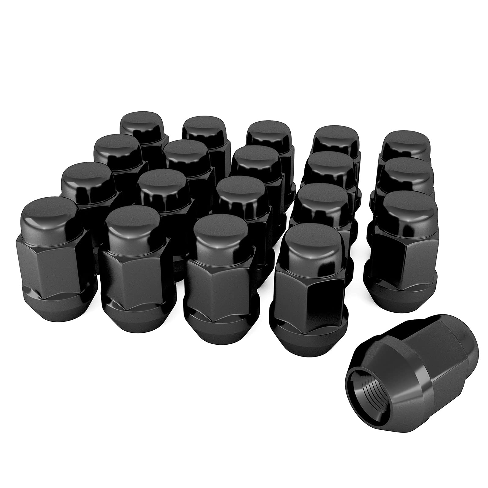 1/2-20 Black Lug Nuts with Cone Seat 3/4ââ‚¬Â(19mm) Hex 1.38 Inch Tall Set of 20 Closed Bulge Acorn Wheel Lug Nut Replacement for Aftermarket Wheels Accessories