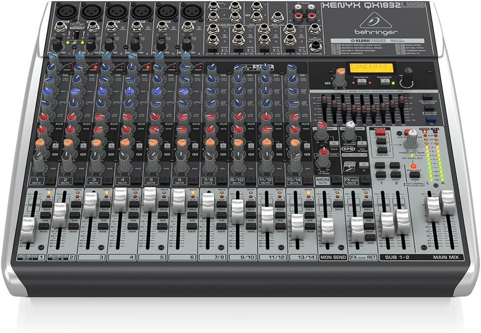 Behringer XENYX QX1832USB Premium 18-Input 3/2-Bus Mixer with XENYX Mic Preamps and Compressors, Klark Teknik Multi-FX Processor, Wireless Option and USB/Audio Interface