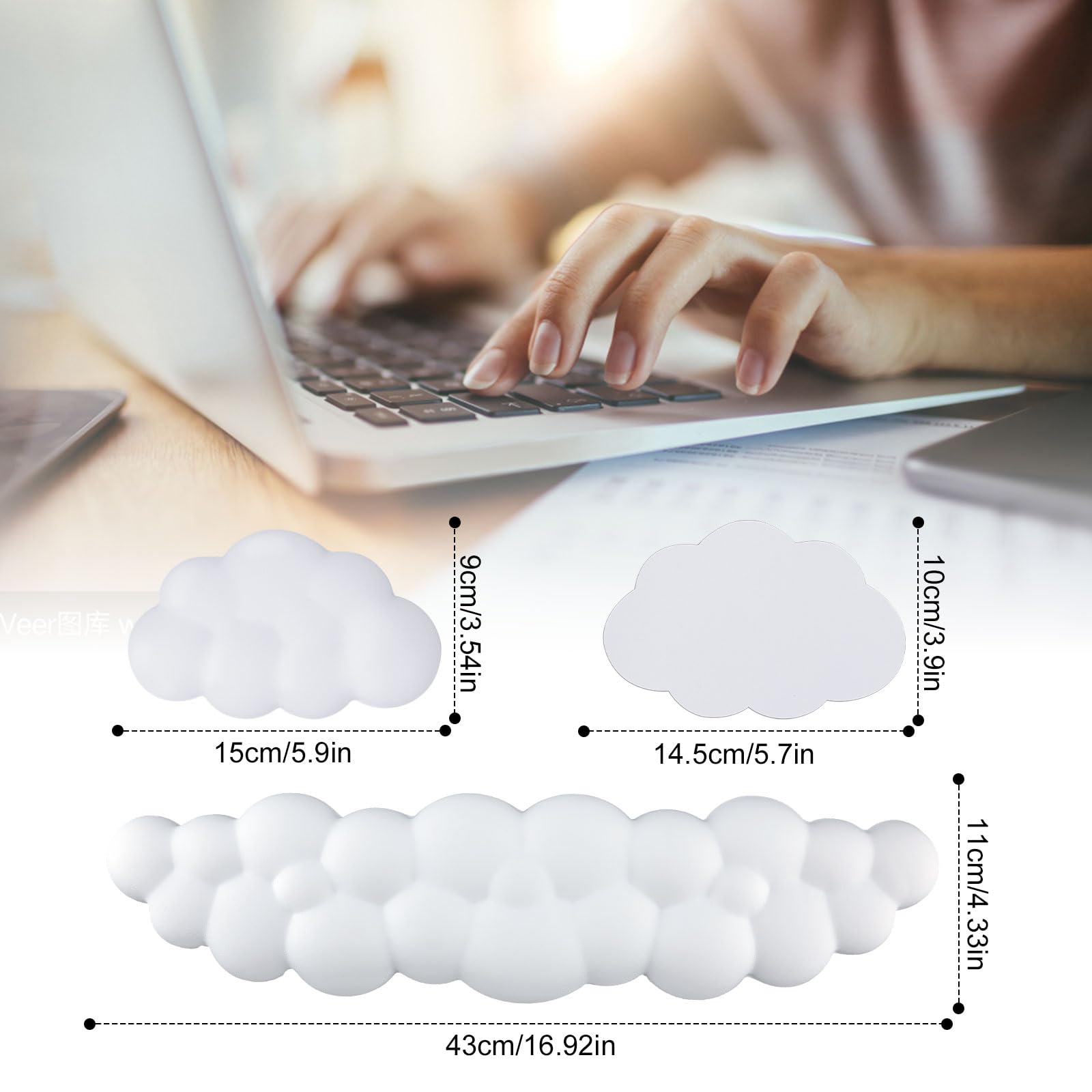 Nuage Repose-Poignet Clavier Ergonomique 3 En 1 - Avec Repose Souris Et Sous-Verre, Antidérapant Mémoire De Forme Noir