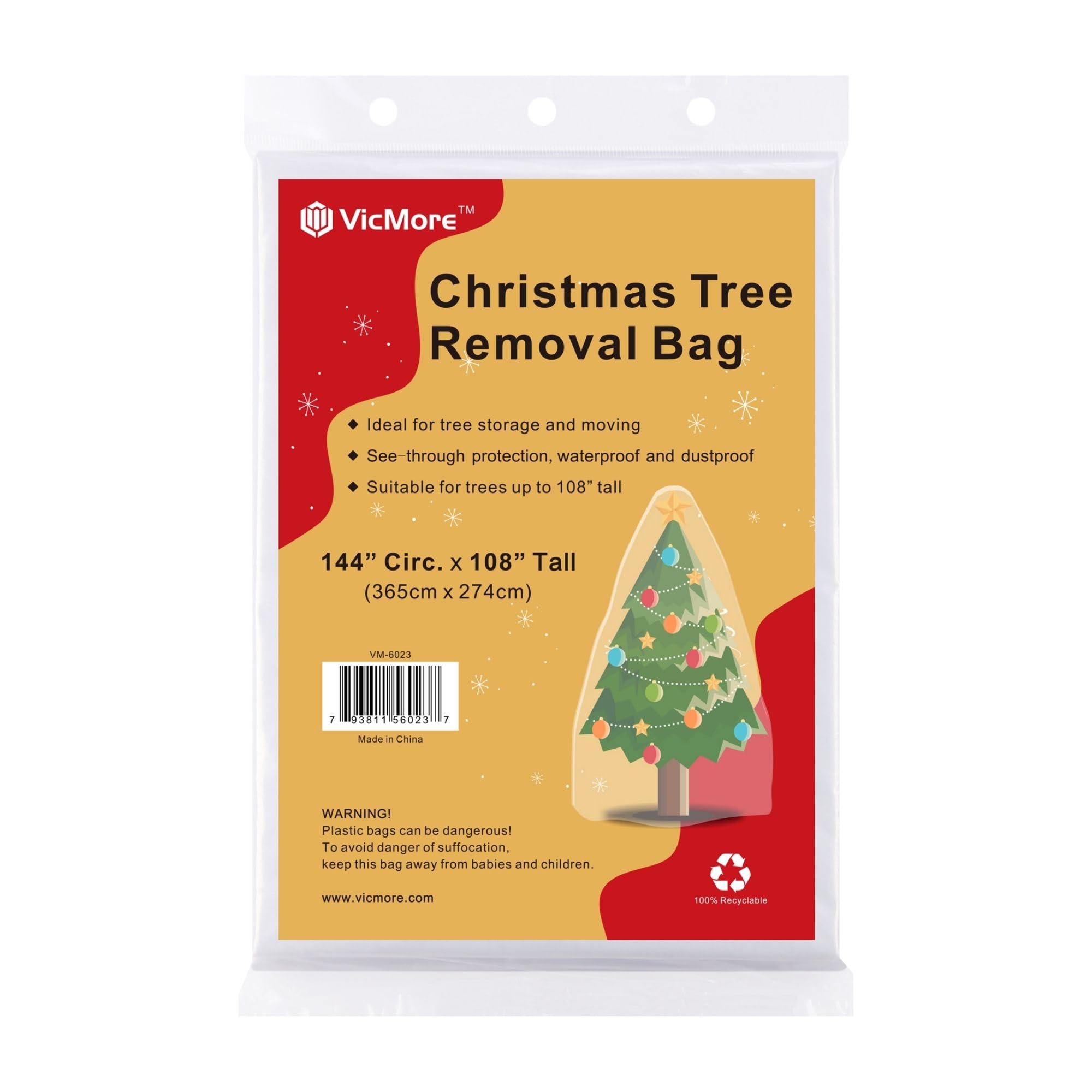 VicMore Christmas Tree Disposal Bag 9x6 ft Clear Plastic – Heavy-Duty, Tear-Resistant & Odorless Polyethylene for Real or Artificial Xmas Tree Removal, Storage & Moving