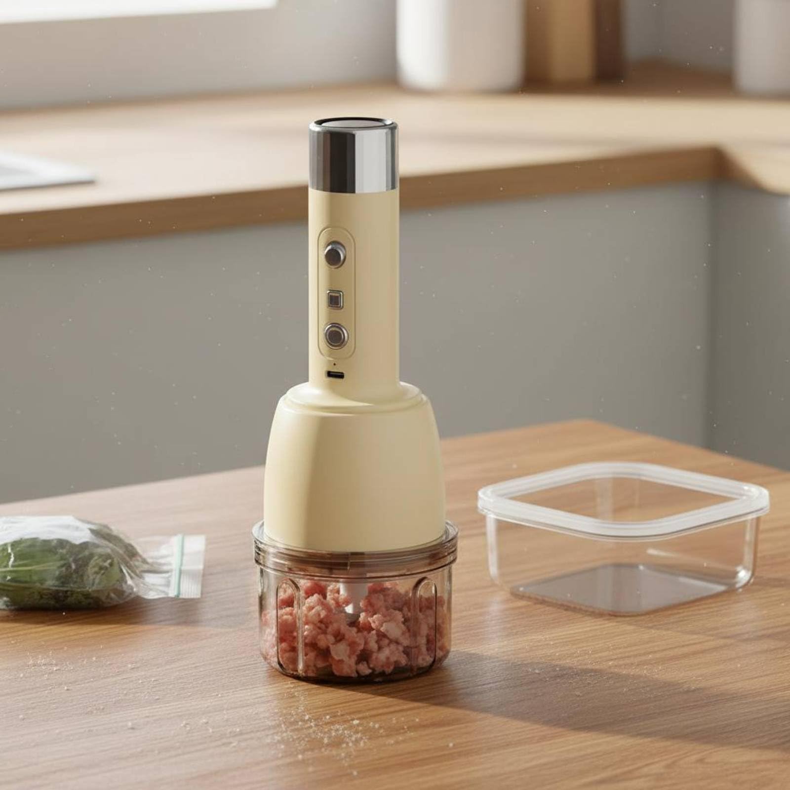 Eléctrica Procesador Licuadora con Bomba de Vacío Mincado Eficiente y Verduras Piezas Desmontables Diseño Portátil Adecuada para Cocina Doméstica Camping Viajes Conservación de Alimentos