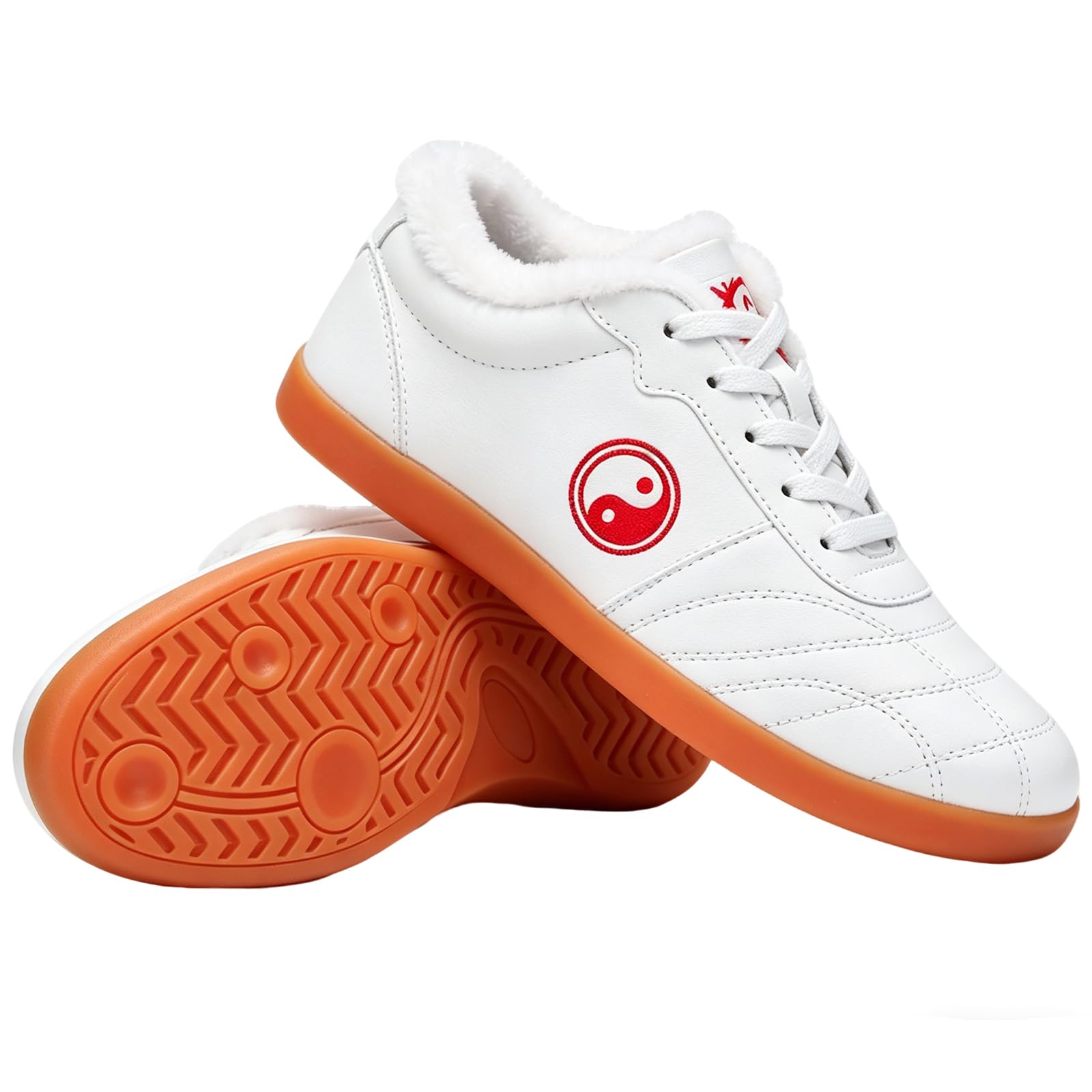 Chaussures de Tai Chi Hommes Femmes,Chaussures de Boxe Arts Martiaux,Pantoufles de Style Chinois Kung Fu Semelle en Caoutchouc,Mode Pantoufles de Sport D(Size:38/240mm,Color:Blanc Hiver doublé)