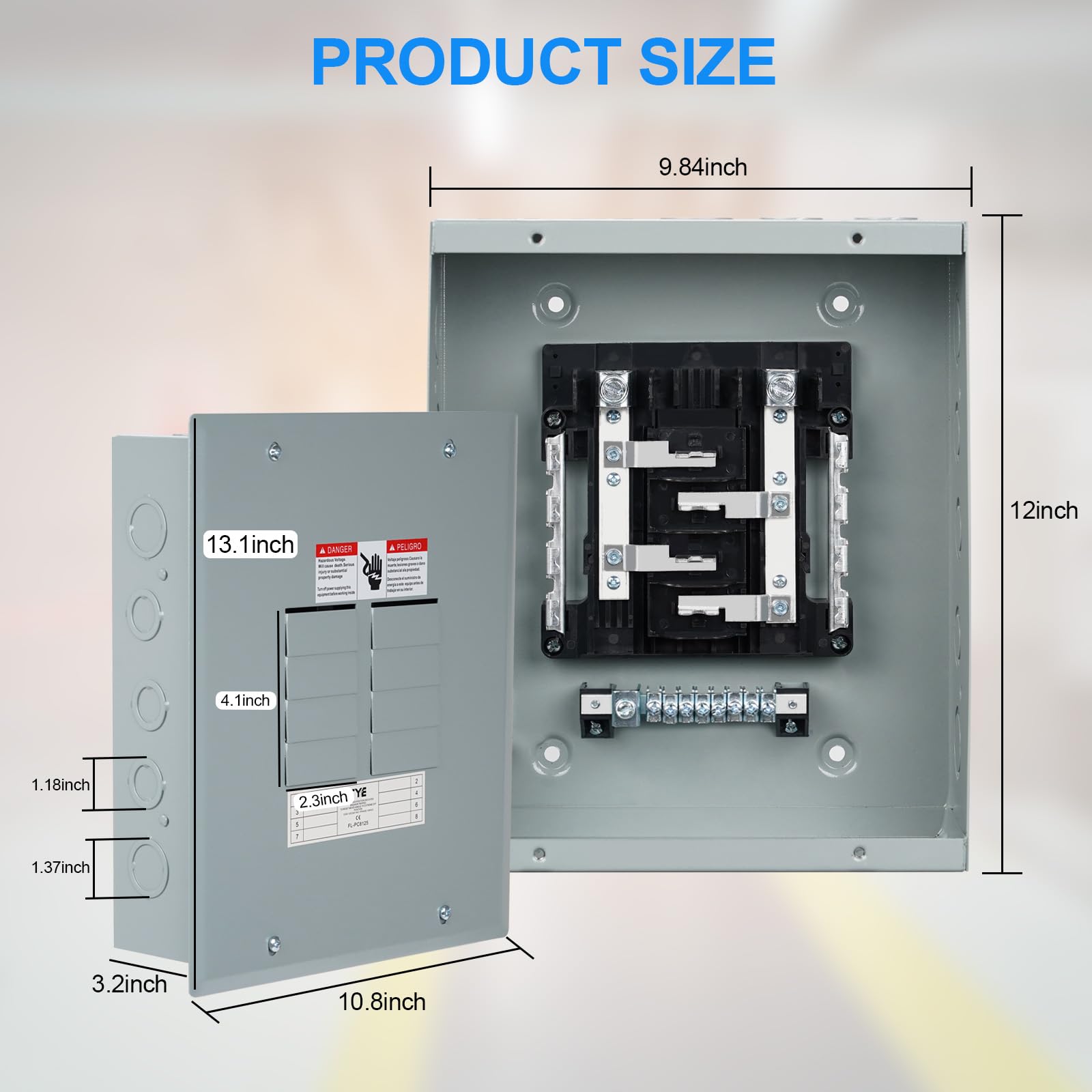 THQL - Paneles de disyuntor de circuito, 8 espacios, caja de distribución de disyuntor de 125 A, caja eléctrica de disyuntor de 120 V/240 V, centro de carga de lengüeta principal interior