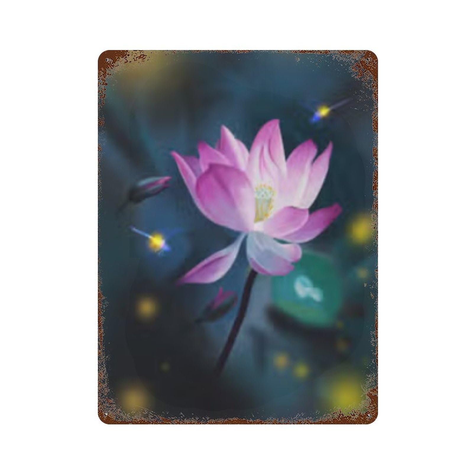 Luminous Lotus Bloom Weathered Tin Sign 15.7"x11.8", Decorative Metal Wall Art for Garage, Bar And Workshop Decor