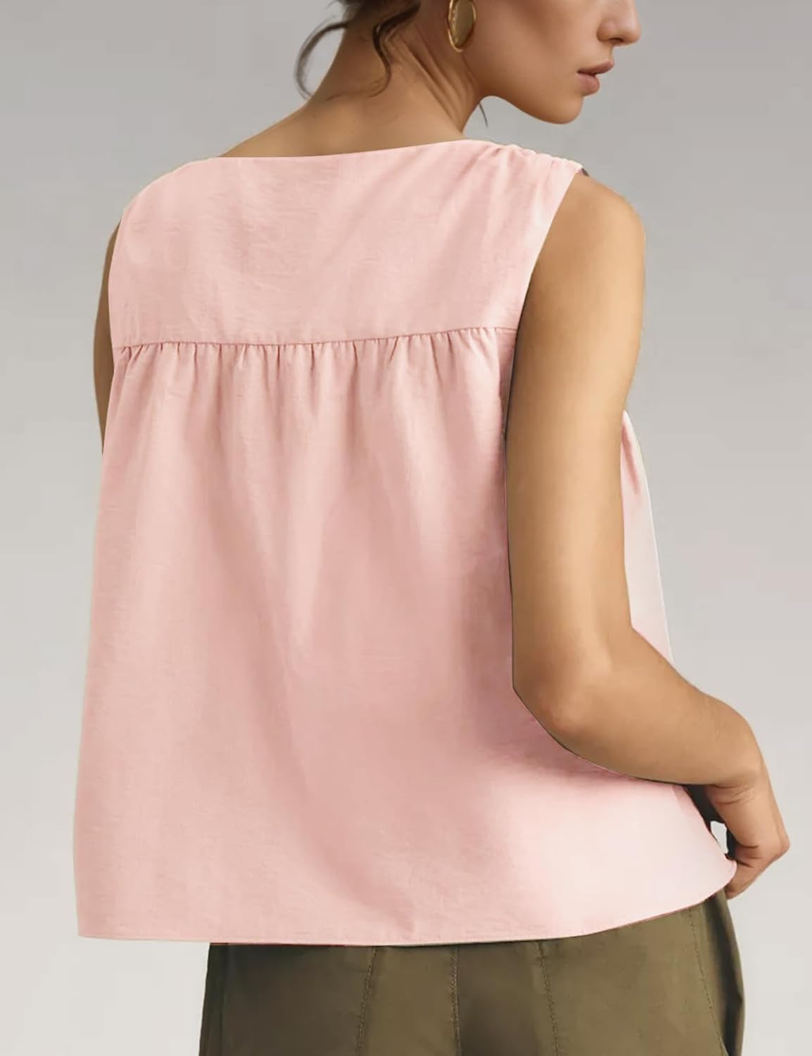 Wyeysyt Peplum Tops for Women Shirred Swing Tank Tops Pleated Flowy Vest Casual Sleeveless Blouse Loose Fit Ruffled Shirts - Image 4