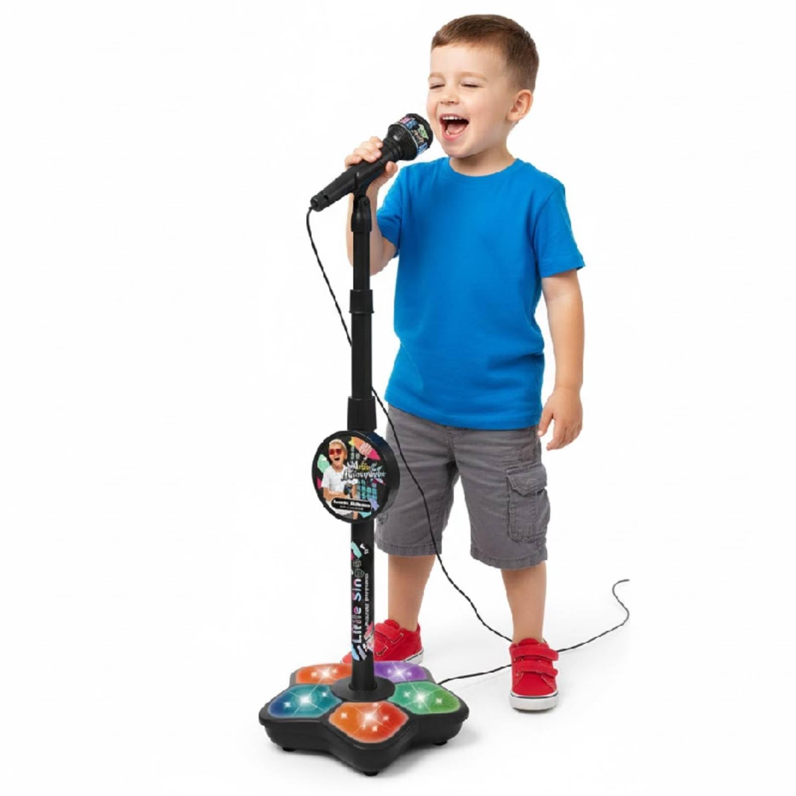 Kids Microphone and Stand, All-in One Portable Karaoke Machine for Kids with Adjustable Height & Flashing Stage Lights, Singing Microphone Toy, Creative Play,Party Fun Musical Toy for Girls and Boys