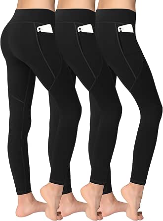 Girl Yoga Legging with Pockets for Workout Causal-Kid Actice Tummy Control Pants 4 Pack