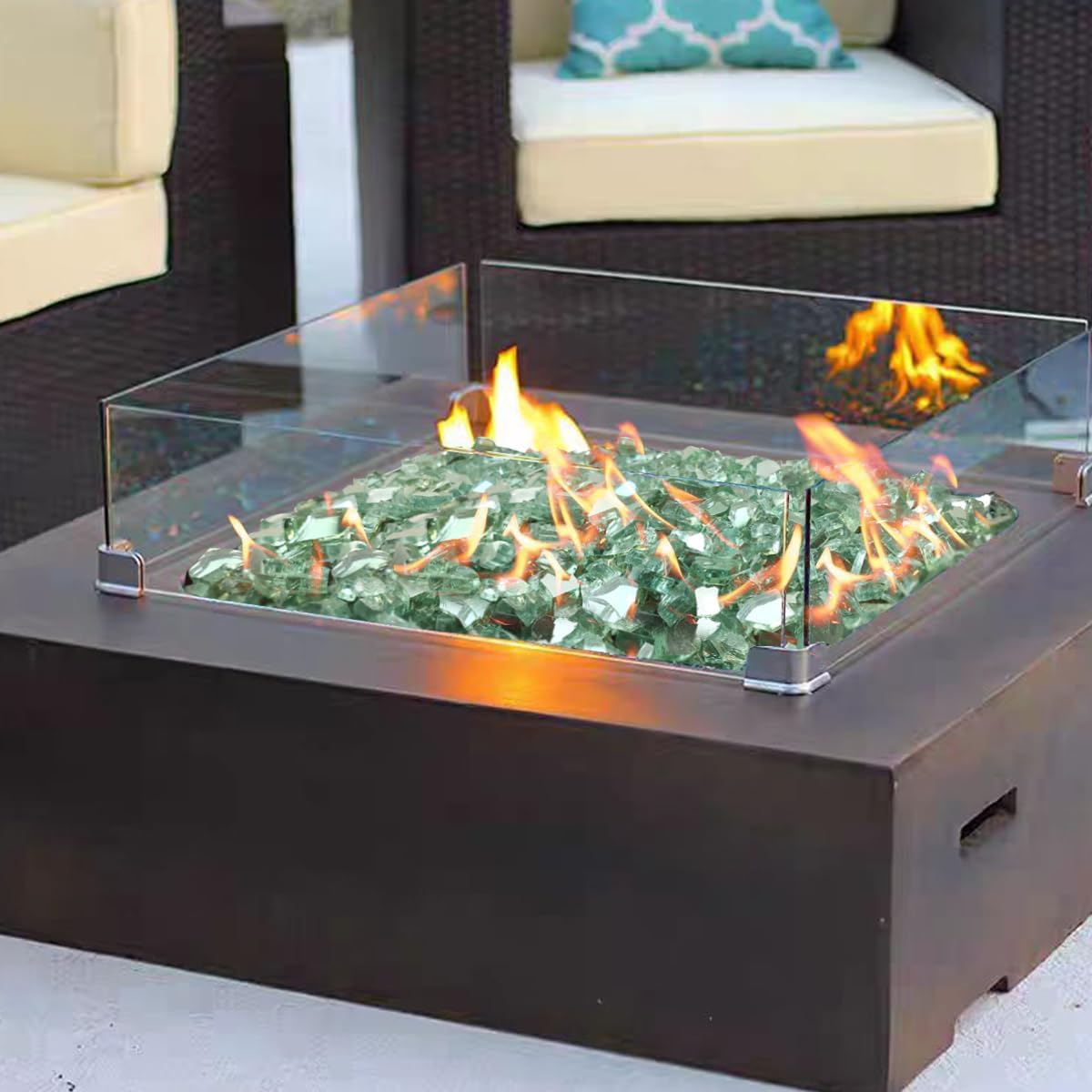 Fire Glass for Propane Fire Pit, 1/4 Inch High Reflective Fireplace Glass Rocks for Fire Pit Table, Fire Pit Glass Rocks for Outdoor Fire Table and Landscaping, 5 lbs, Light Green - Image 4