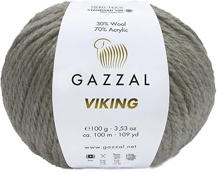 4 Pack Skein Gazzal Viking, 30% Wool and 70% Acrylic Bulky Yarn, Soft, Elastic, and Delicate, Total 7.05 Oz. 200 gr, Each Ball 3.52 Oz 100g / 109 Yards 100m, Color 4004