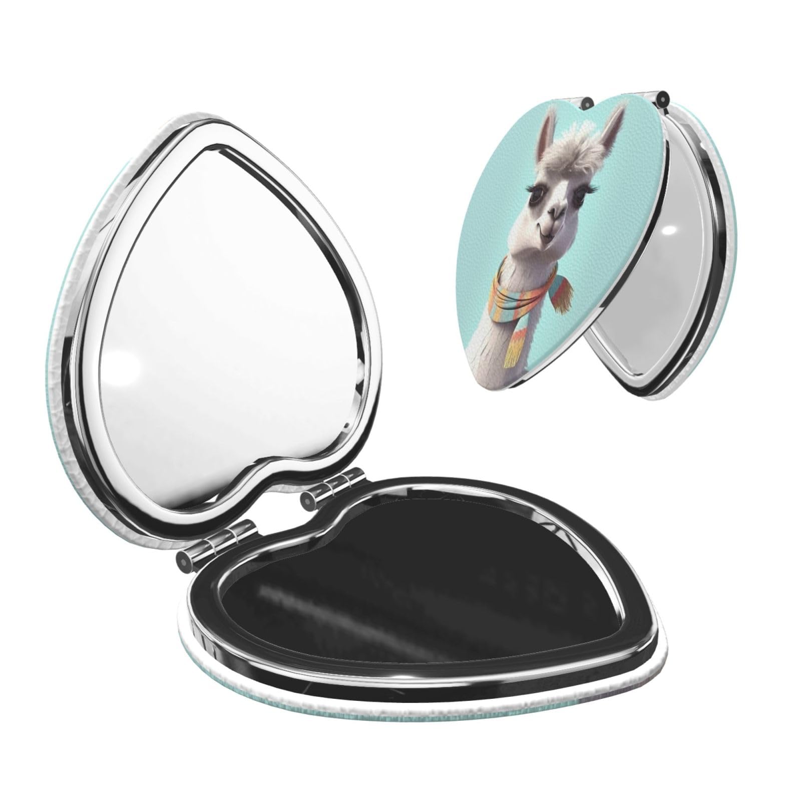 DWVTSLH Funny Cartoon Llama Compact Mirror for Purse, Double-Sided 2X/1X Magnifying Mirror for Women Men, Travel Makeup Mirror for Handbag, Handheld Vanity Mirror for Gift