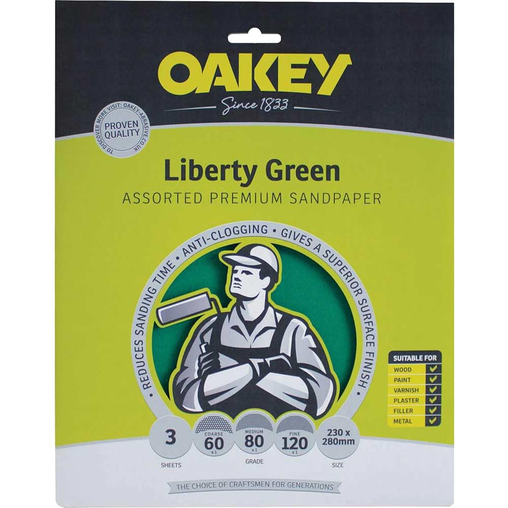 Oakey - Multi Purpose Green Aluminium Oxide Sheets 230 x 280mm Assorted (3)