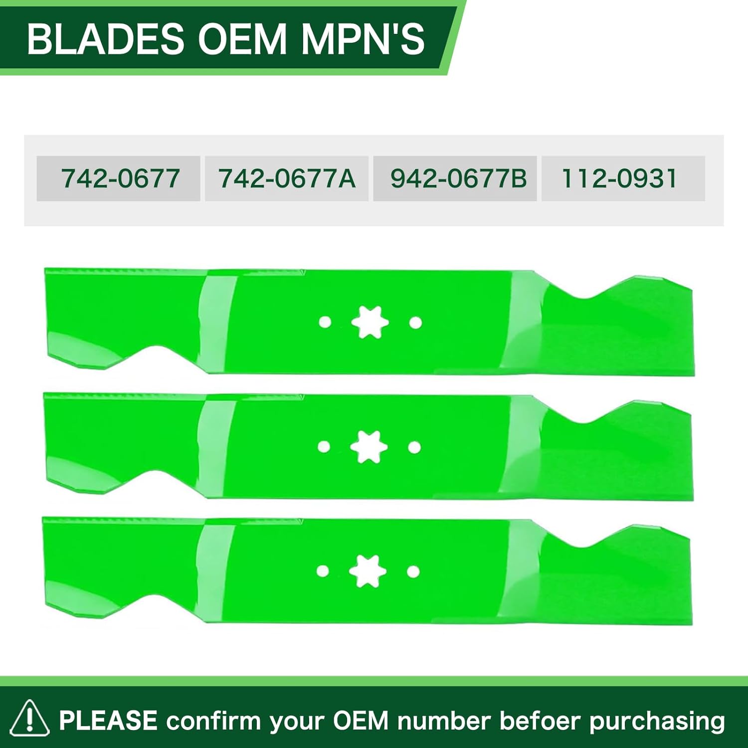 6 Pack Mower Mulching Blade Replaces OEM 942-0677 742-0677 942-0677 Toro 112-0931 for 54 inch Deck MTD Cub Cad et RZT S54 GT1054 GT2300 LGT1054 LGTX1054 Lawn Mower