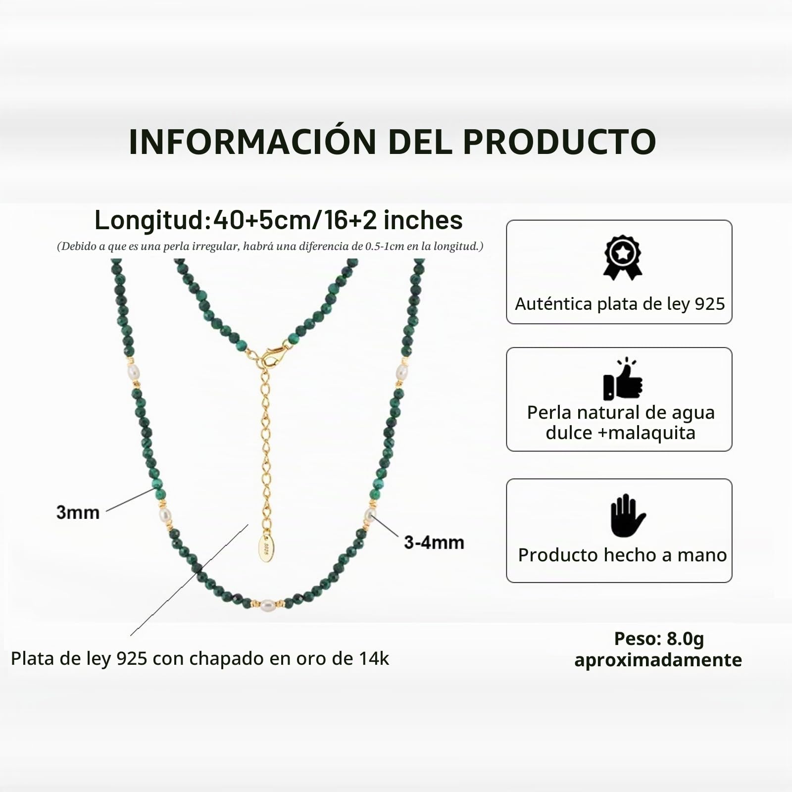 Collar de Mujer con Perlas Barrocas de Agua Dulce y Piedras de Nacimiento, Cadena de Plata de Ley de 925 Bañada en Oro de 14k