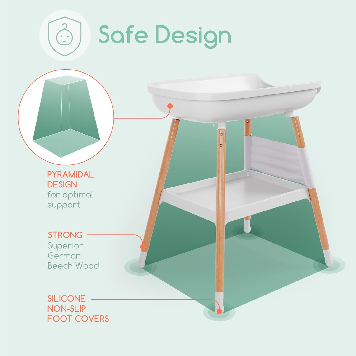 White and Beech Wood Diaper Changing Table with Storage