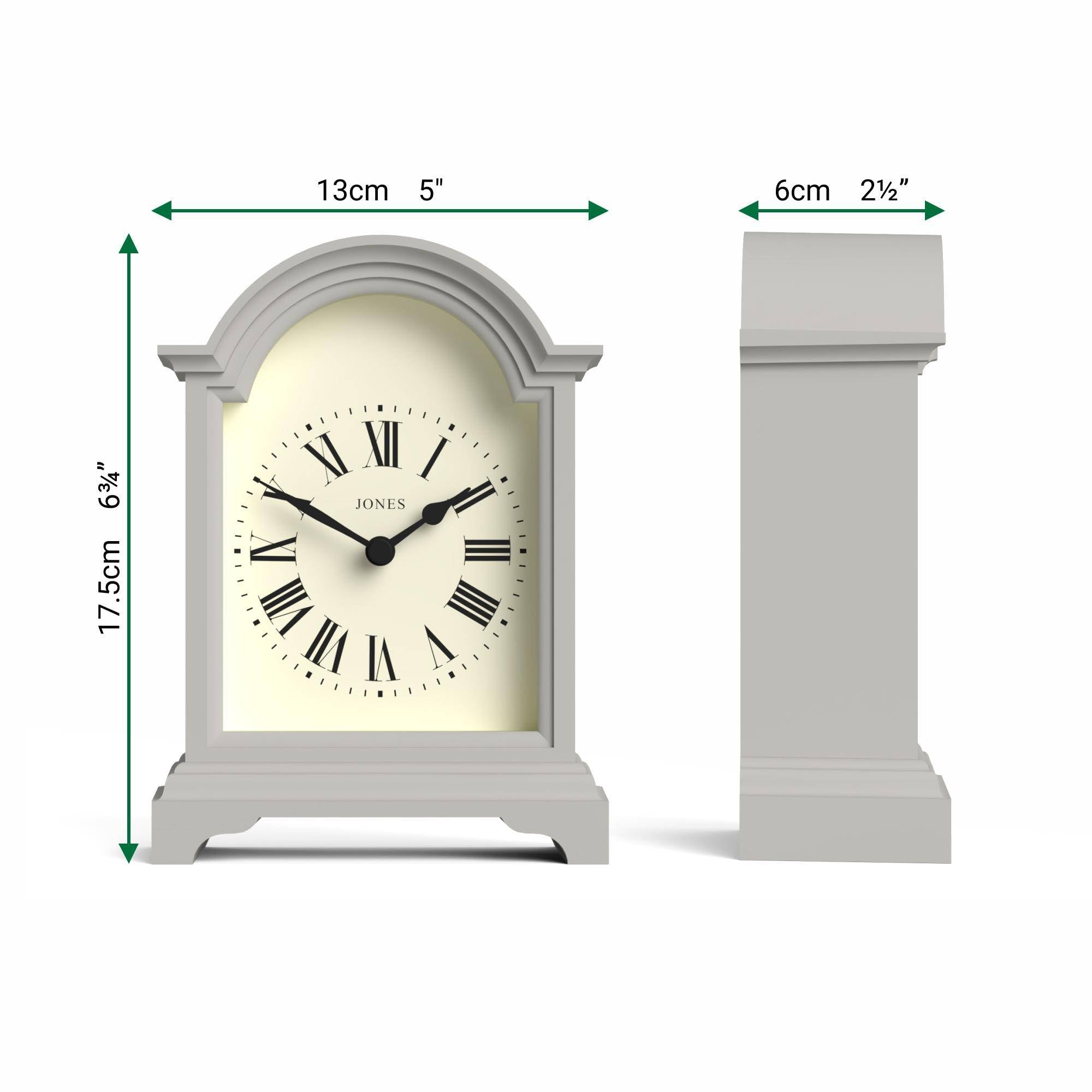 Jones Clocks® Bistro mantel clock, Cloud Grey, 18 x 13 x 6 cm - Image 3
