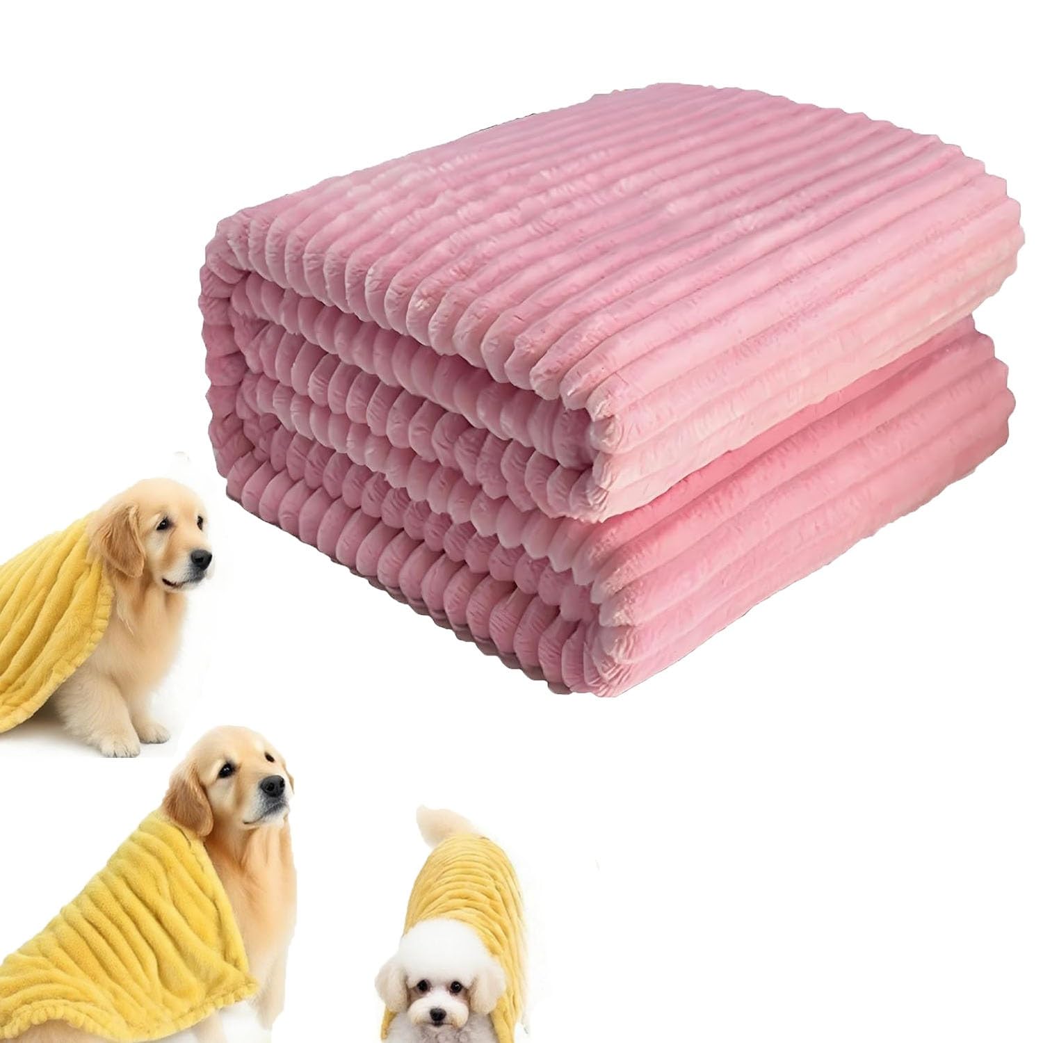 Coperta di supporto emotiva giallo per cani calmante sicurezza coperta ondulata 1,5 cm in pelliccia di coniglio sintetica in poliestere per interni ed esterni (rosa, 150 x 200 cm)