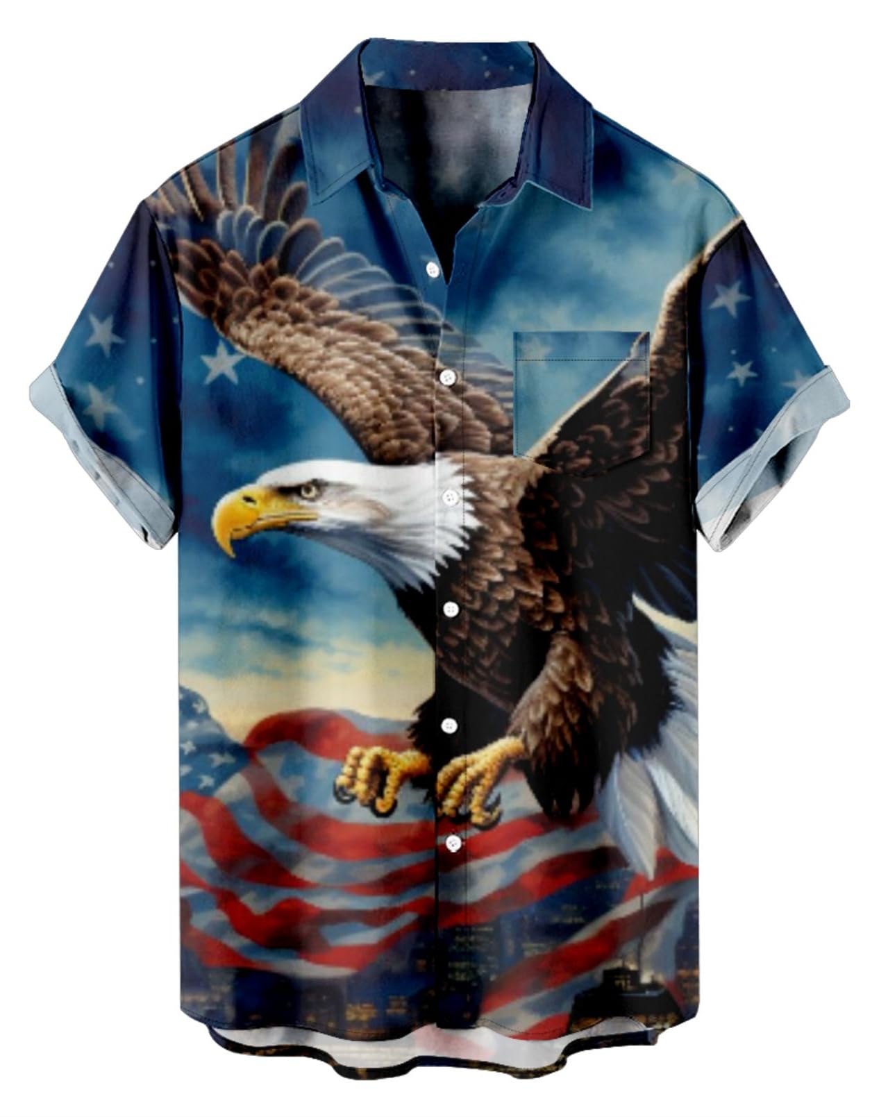 Honeystore Men's American Flag Print Shirt Summer Short Holiday Beach Aloha Shirts
