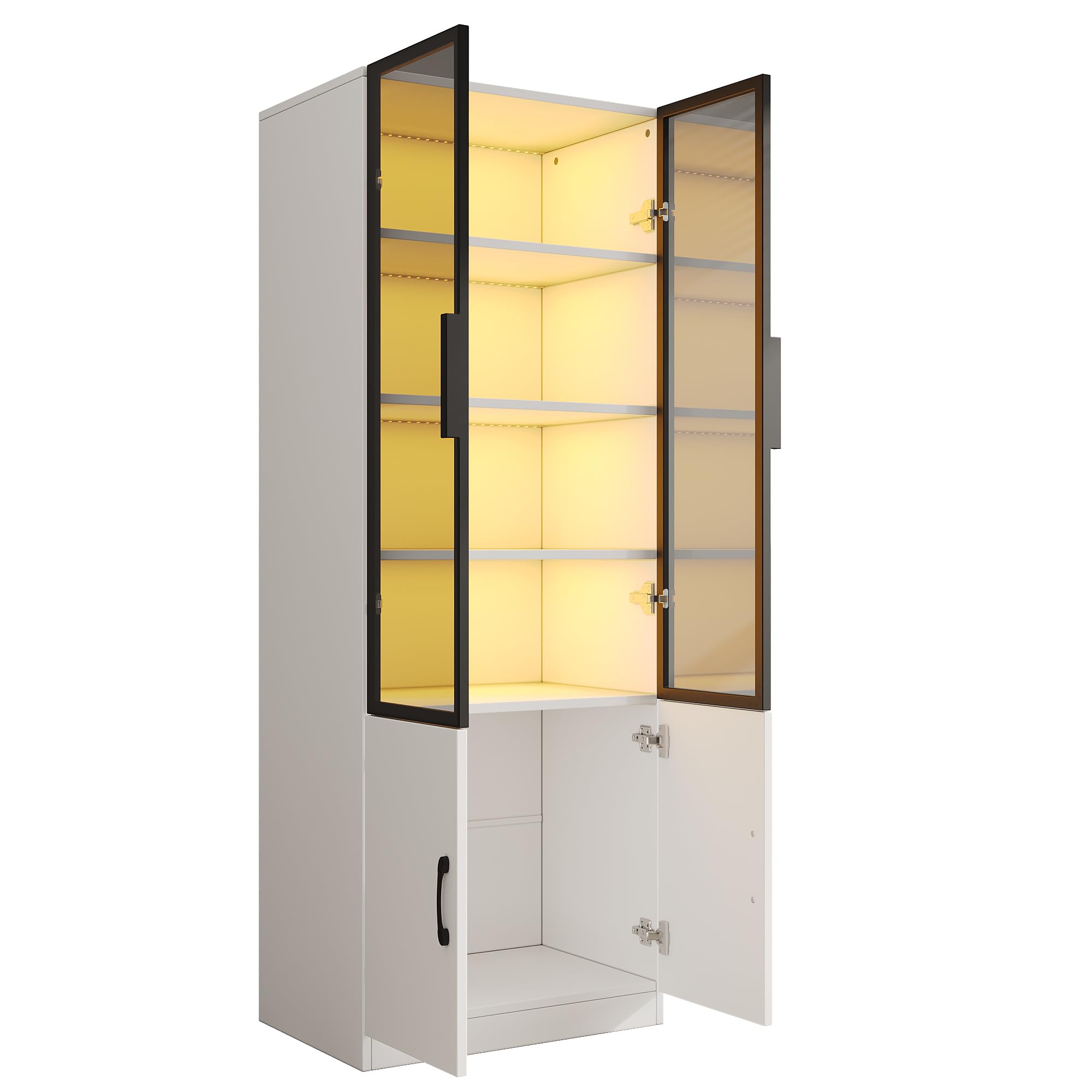 60 x 40 x 160 cm, vetrina in vetro fumé con telaio in alluminio, due ante nella parte inferiore, libreria, credenza, bianco