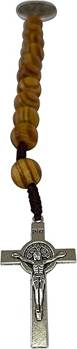 Miniatura 5 de Treasure4U-Store San Benito Medalla de Oración Bolsillo Rosario Católico Marrón Cuentas de Madera San Benito Tenner Estilo Abierto Rosario de una
