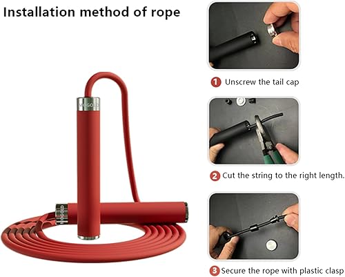 Miniatura 3 de Cuerda de saltar ajustable para fitness en casa, cordón de PVC antienredos de 0.197 in con rodamientos de bolas, asas de goma antideslizante y