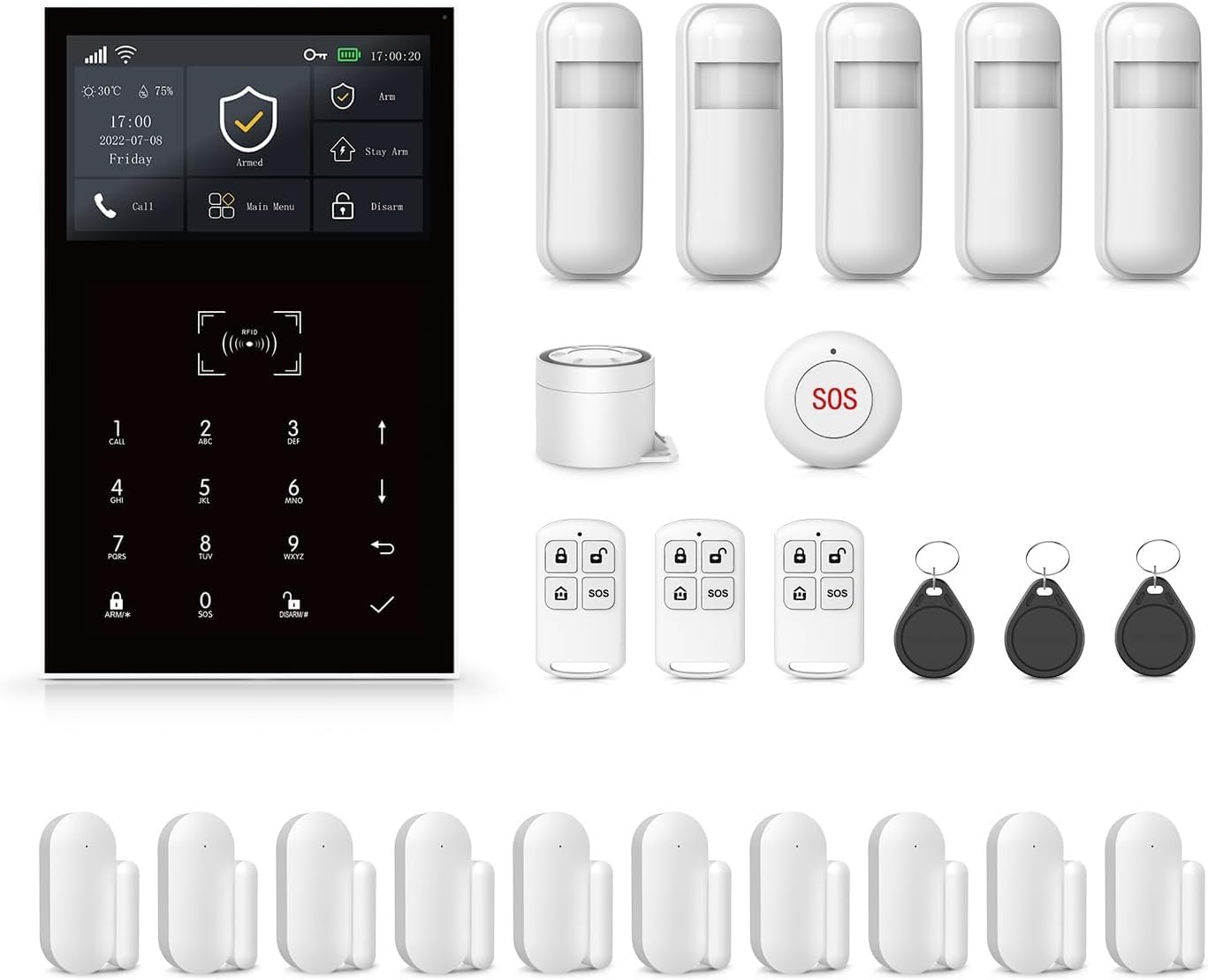 Système d'alarme de sécurité WiFi / GSM 2G sans fil Smart Home avec détecteur de mouvement PIR Capteur de porte et de fenêtre RFlD SOS Tuya Smart Life App Télécommande Prise en charge Alexa (109