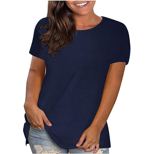 Generic Plus Size Women Summer Tops 2024 Trendy O-Neck Short Sleeve T-Shirts Blouses Loose Comfy Clothing Tunics Tee Shirts