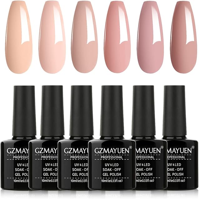 GZMAYUEN półtrwały lakier nago różowy 6 szt. różowy blat pastelowy żel kolor paznokci UV soak off jasnoróżowy polerowany francuski zestaw manicure