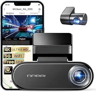 DDPAI N5 Dual 2026 Câmera Veicular, Gravação Frontal e Traseira 4K HDR+1080P, WiFi 5G, GPS, Visão Noturna, Monitoramento Remoto, Armazenamento 32G eMMC Integrado,Modo Estacionamento(Sem Cartão SD)