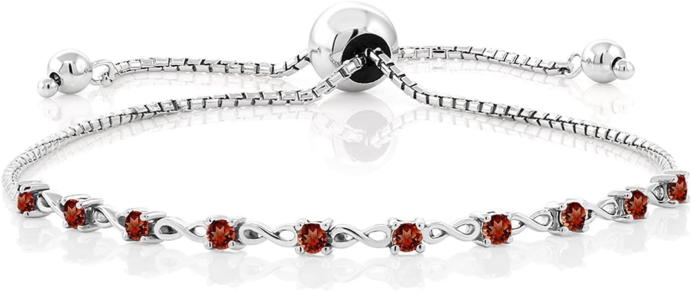 Gem Stone King 925 Sterling Silver Gemstone Birthstone Infinity Tennis Bracelet For Women | Round 2.5MM | Adjustable Bolo Bracelet Up to 9 Inch | Easy-On Easy-Off