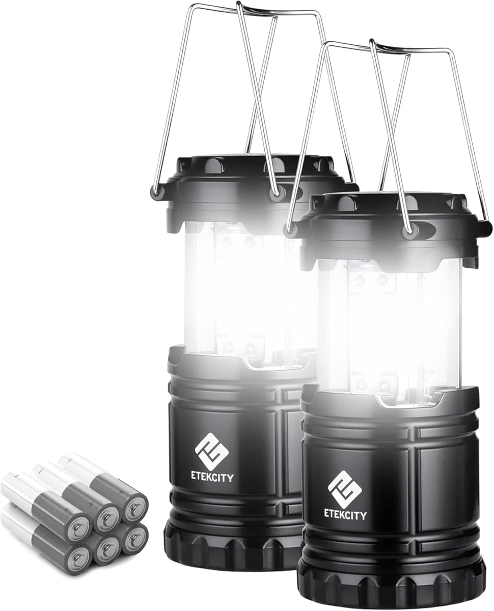 Etekcity Lantern Camping Essentials Lights, Led Flashlight for Power Outages, Survival Gear and Supplies for Emergency, Hurricane Preparedness Items , Battery Operated Lamp, 2 Pack, Black