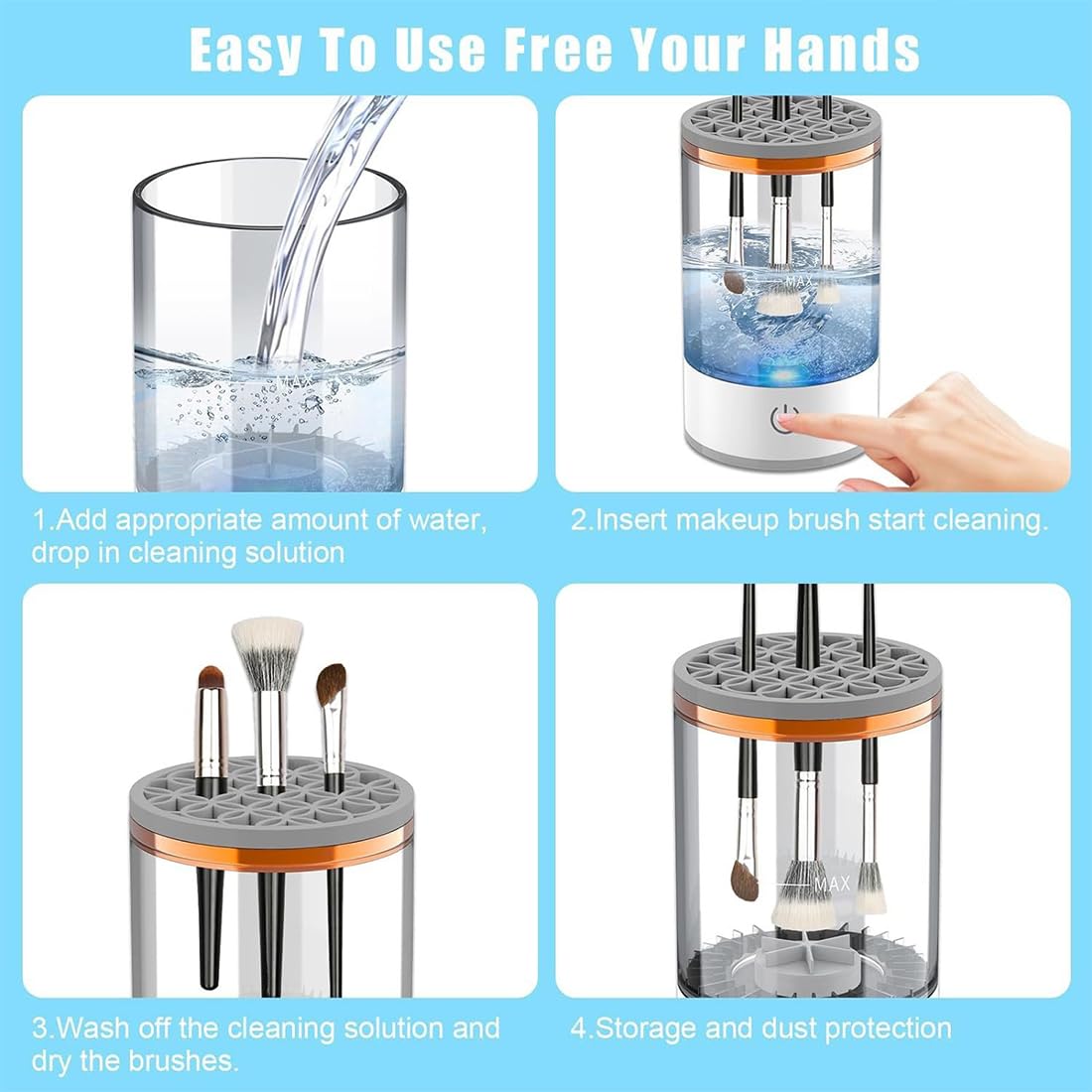 2026 New Cosmetic Brush Cleaner, Electric Makeup Brush Cleaner for All Size Cosmetic Brushes (Transparent, Plug-In)