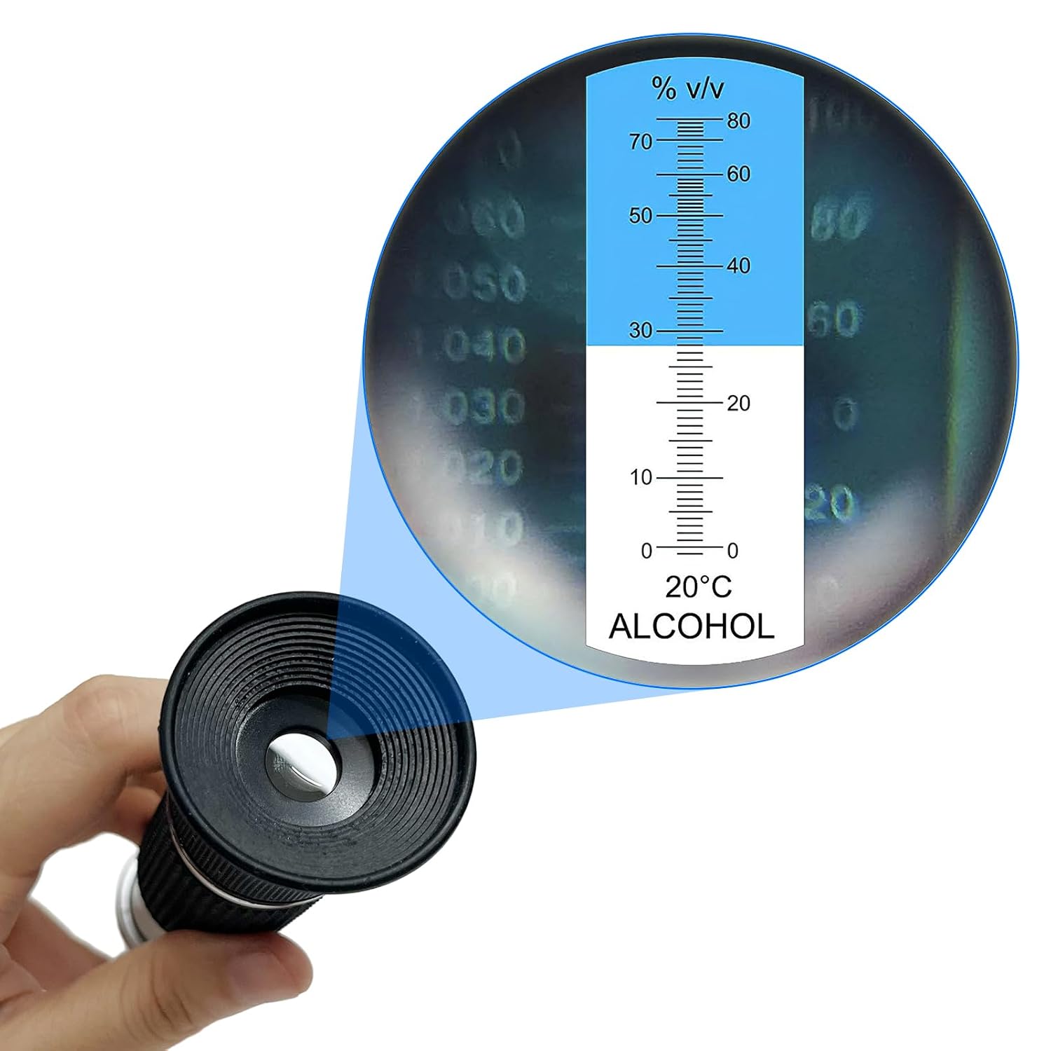 0-80% ABV Alcohol Refractometer for High-Proof Distilled Spirits | High-accuracy 0–80% ABV alcohol refractometer with ATC for high-proof distilled liquids, spirits, and laboratory use.