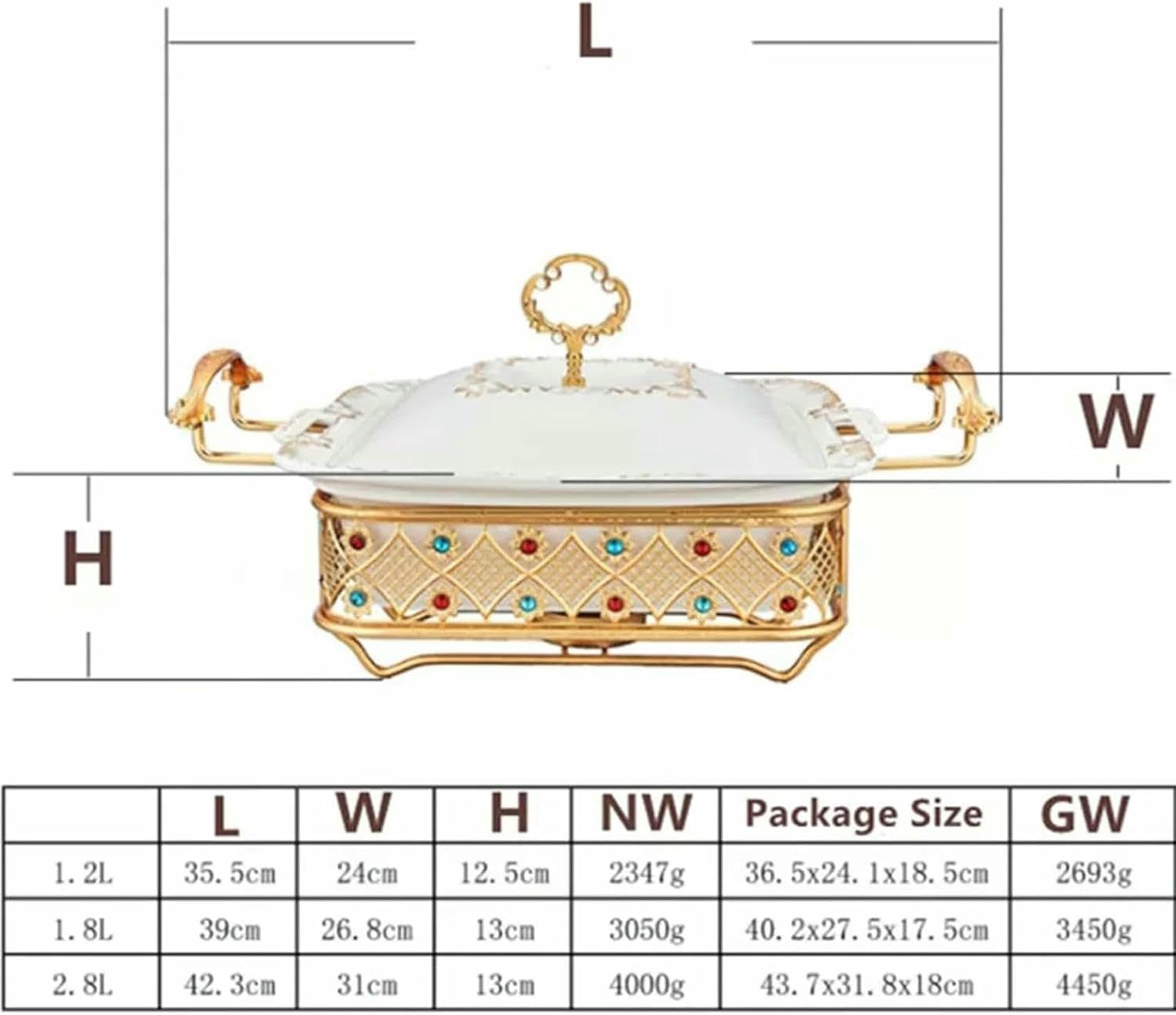 Set di Buffet in Ceramica con Riscaldamento A Fornello E Piattaforma, Grande, con Decorazione di Diamanti, Ideale per Buffet, Ristoratori, Cucine E ~/