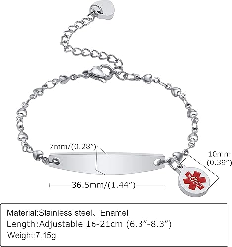 Miniatura 5 de Gamtic Pulseras de identificación de alerta médica personalizadas para mujer, pulsera de acero inoxidable antialérgica personalizada con nombre para