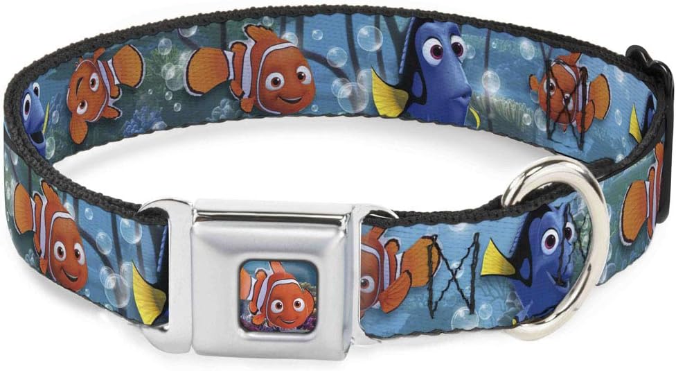 Dog Collar Seatbelt Buckle Nemo Dory Poses 16 to 23 Inches 1.5 Inch Wide